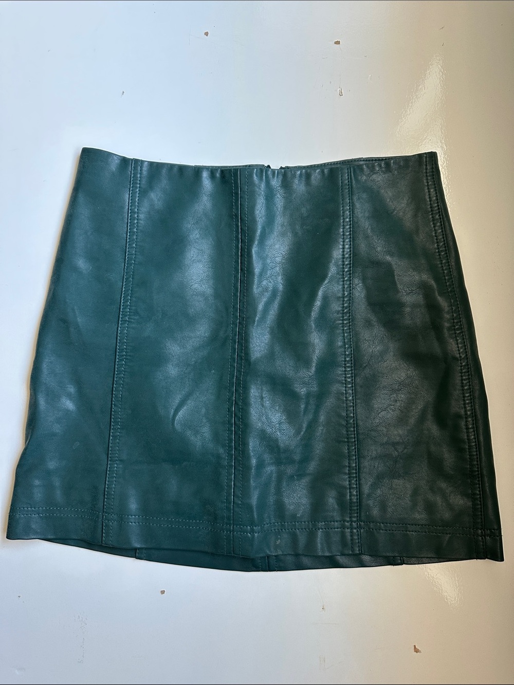 Free People Vegan Leather Dark Green Mini Skirt